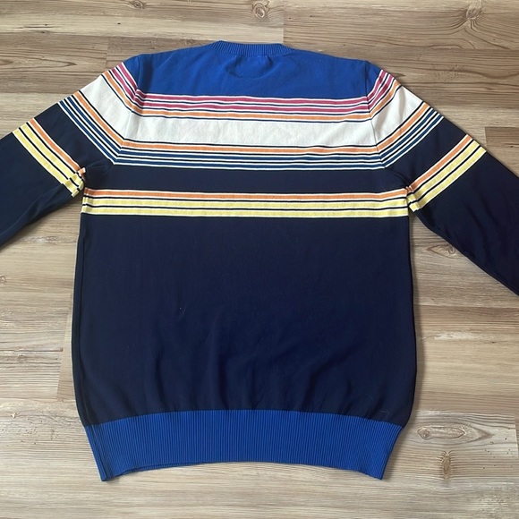 JONK 46 Men Crewneck Sweater Navy Multicolored stripe Size L Made in Italy NWOT - Picture 10 of 11